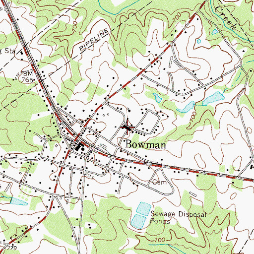 Topographic Map of Bowman Elementary School, GA