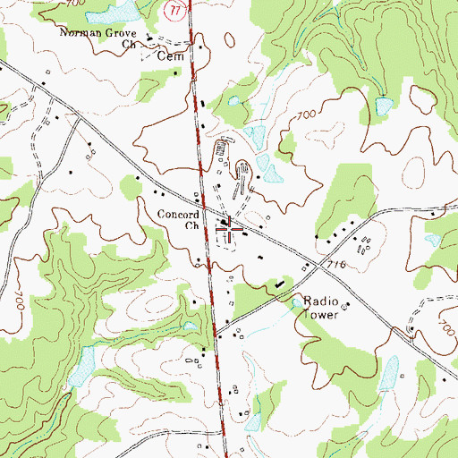 Topographic Map of Concord Cemetery, GA