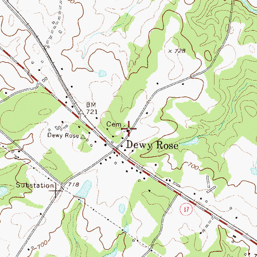 Topographic Map of Dewy Rose Baptist Church, GA