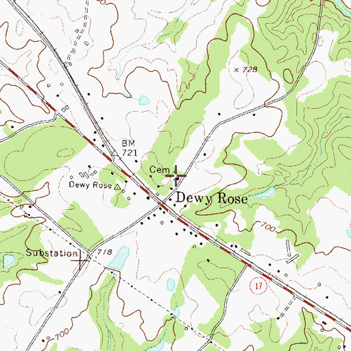 Topographic Map of Dewy Rose Cemetery, GA