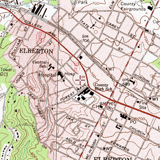 Topographic Map of Elberton Civic Center, GA