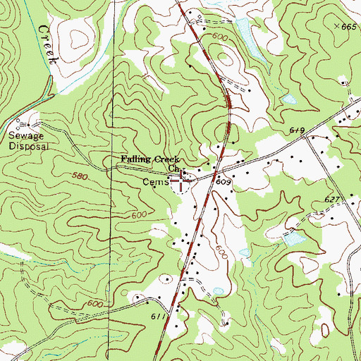 Topographic Map of Falling Creek Cemetery, GA