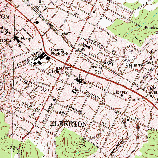 Topographic Map of First Baptist Church, GA