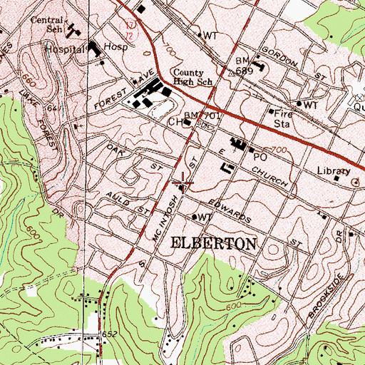 Topographic Map of First Presbyterian Church, GA