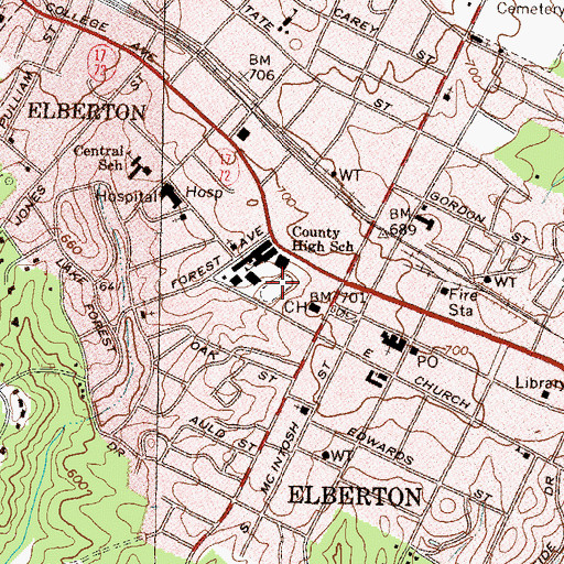 Topographic Map of Granite Bowl Stadium, GA