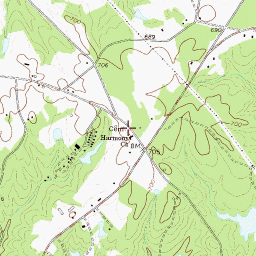 Topographic Map of Harmony Cemetery, GA