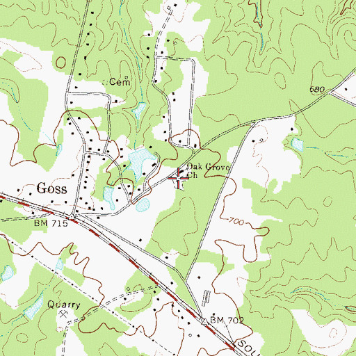 Topographic Map of Oak Grove Cemetery, GA