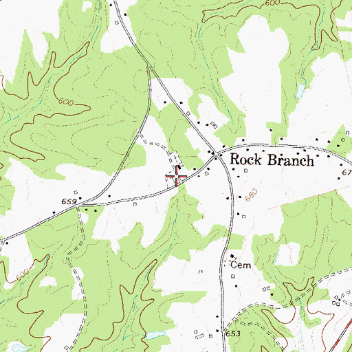 Topographic Map of Rock Branch Cemetery, GA