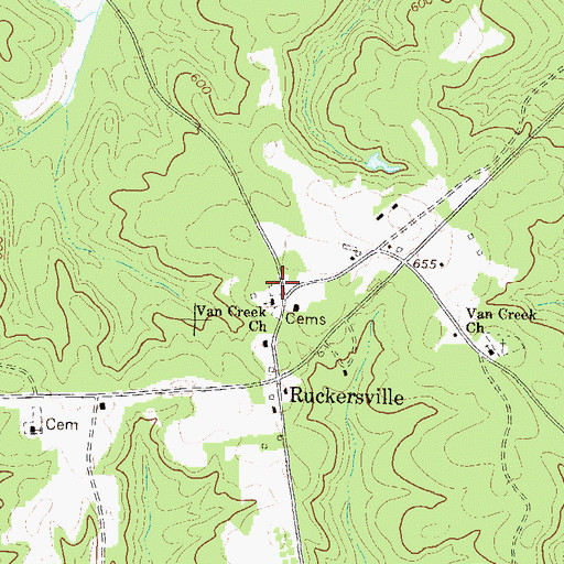 Topographic Map of Vans Creek Cemetery, GA