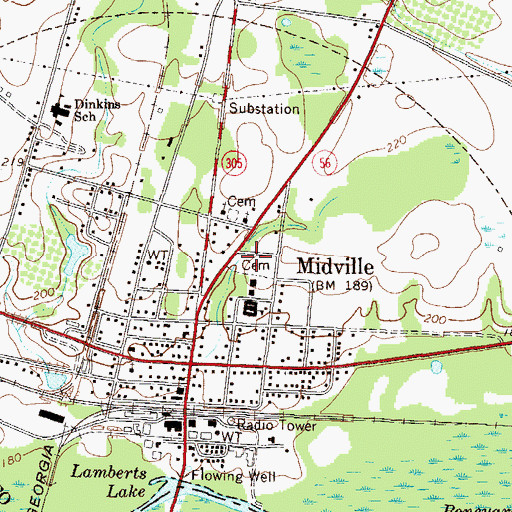 Topographic Map of Midville City Cemetery, GA