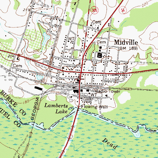 Topographic Map of Midville City Hall, GA
