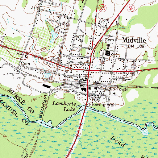 Topographic Map of Midville Post Office, GA