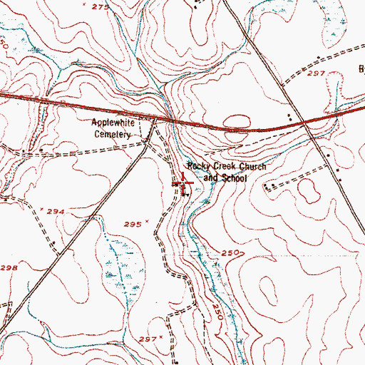 Topographic Map of Rocky Creek Cemetery, GA