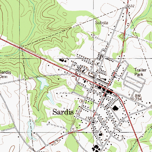 Topographic Map of Sardis Post Office, GA
