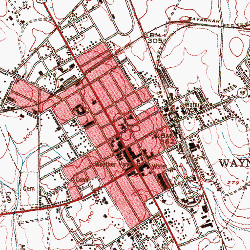 Topographic Map of Waynesboro Methodist Church, GA