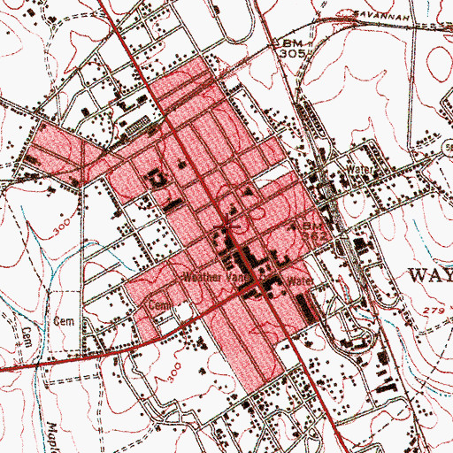 Topographic Map of Waynesboro Post Office, GA