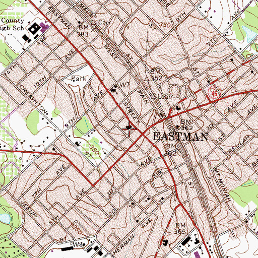 Topographic Map of First Baptist Church of Eastman, GA