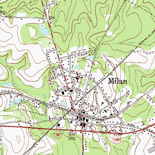Topographic Map of Milan Baptist Church, GA