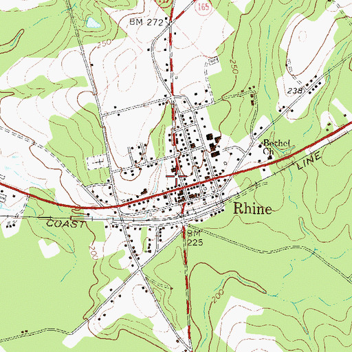Topographic Map of Rhine Baptist Church, GA