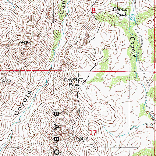 Topographic Map of Coyote Pass, AZ
