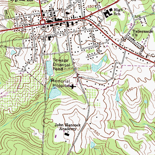 Topographic Map of Hancock Memorial Hospital, GA