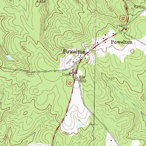 Topographic Map of Powelton Cemetery, GA