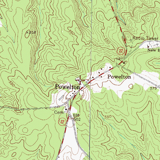 Topographic Map of Powelton Community Cemetery, GA