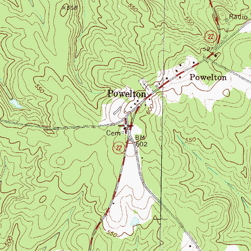 Topographic Map of Powelton Methodist Church, GA