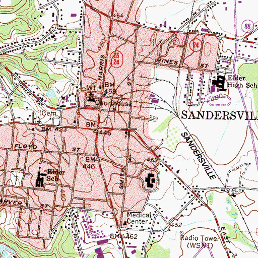 Topographic Map of First Christian Church of Sandersville, GA