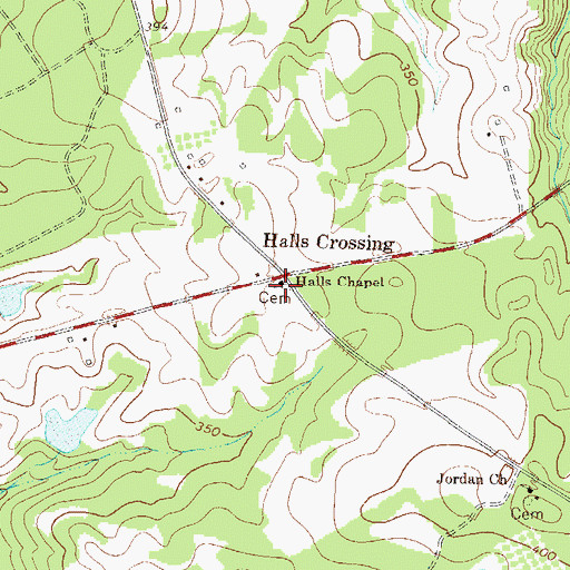 Topographic Map of Halls Cross Roads Cemetery, GA