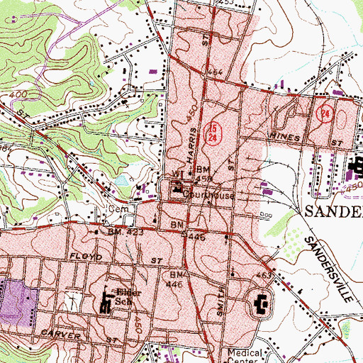 Topographic Map of Sandersville City Hall, GA