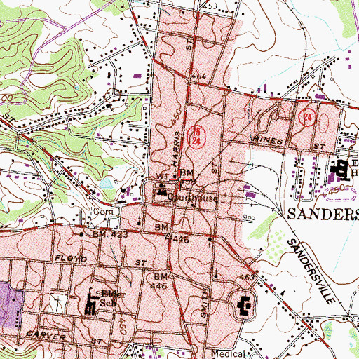Topographic Map of Sandersville Post Office, GA
