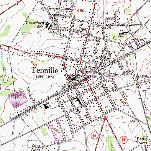 Topographic Map of Tennille City Hall, GA