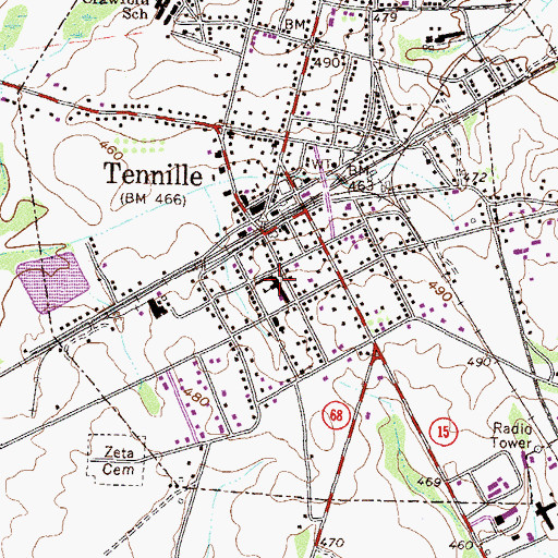 Topographic Map of Tennille Elementary School, GA