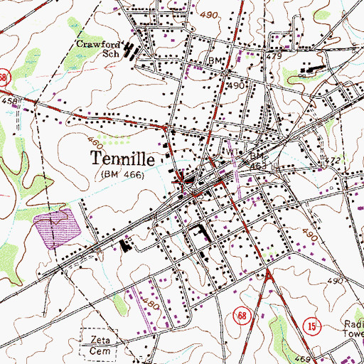 Topographic Map of Tennille Post Office, GA