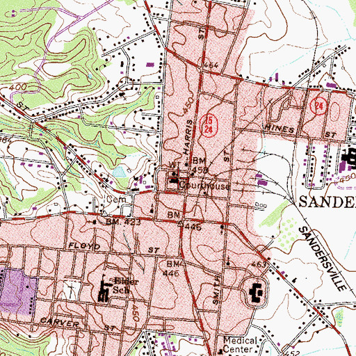 Topographic Map of Washington County Courthouse, GA