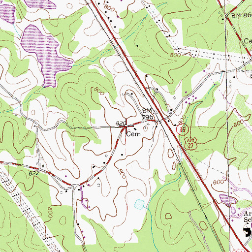 Topographic Map of Allen Cemetery, GA
