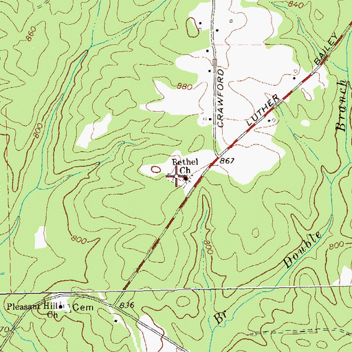 Topographic Map of Bethel Cemetery, GA
