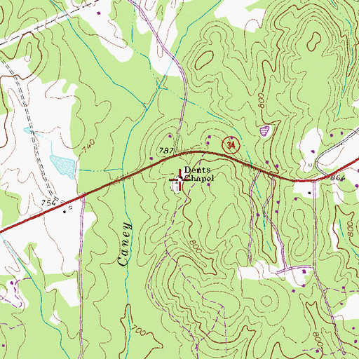 Topographic Map of Dent Chapel Cemetery, GA