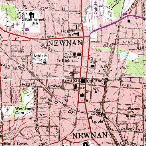 Topographic Map of First Baptist Church, GA