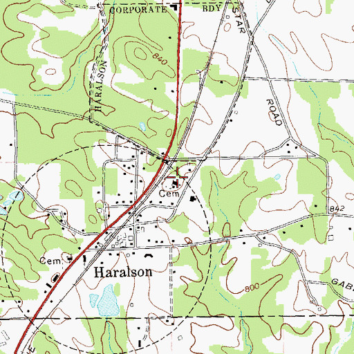 Topographic Map of Haralson Baptist Church, GA