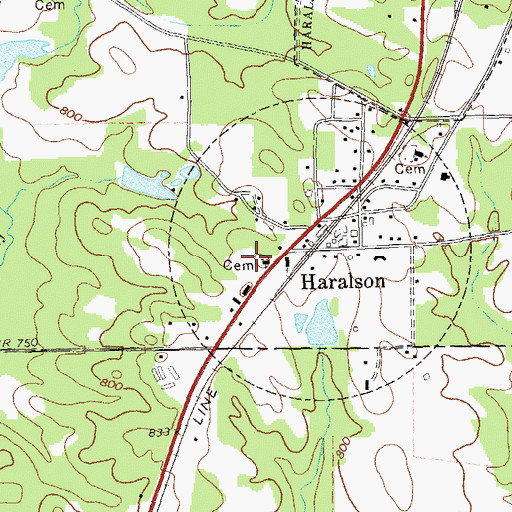 Topographic Map of Haralson Cemetery, GA