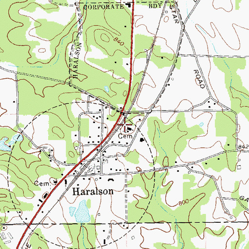 Topographic Map of Haralson Cemetery, GA