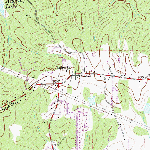 Topographic Map of Liberty Cemetery, GA
