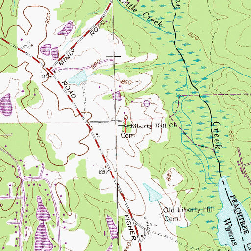 Topographic Map of Liberty Hill Cemetery, GA