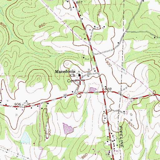 Topographic Map of Macedonia Cemetery, GA