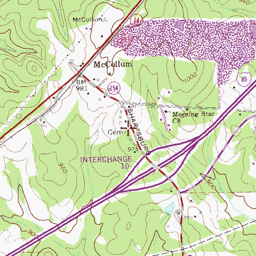 Topographic Map of McCollum Cemetery, GA