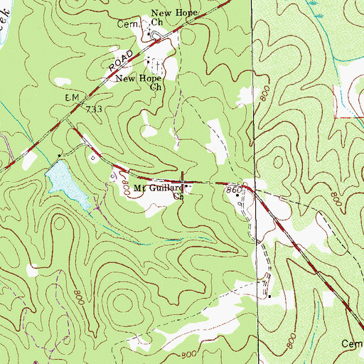 Topographic Map of Mount Guillard Cemetery, GA