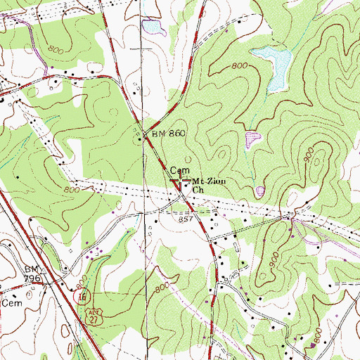 Topographic Map of Mount Zion Cemetery, GA