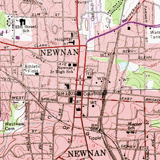 Topographic Map of Newnan Commercial Historic District, GA